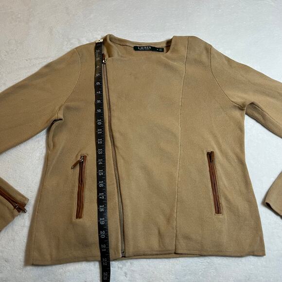 Lauren Ralph Lauren Asymmetrical Zip Up Knit Jacket Size Medium Neutral Classic - Picture 9 of 10